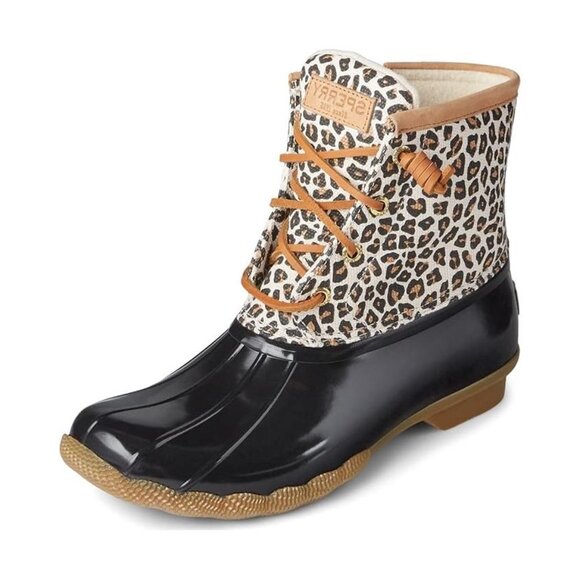 NEW Sperry Womens Saltwater Rain Boot sz 3.5 animal print - Picture 1 of 4